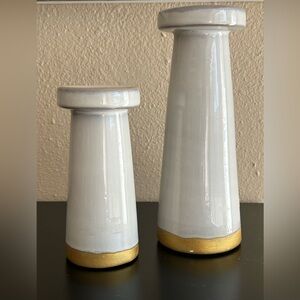 Hearth & Hand Gray and Gold Ceramic Candle Holder Set